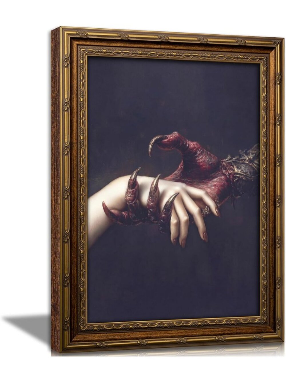 Gothic Vintage Gold Framed Wall Art, Dark Academia Canvas Print, Spooky Decor